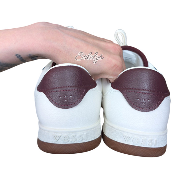 Vessi Courtside Classic Men 10 Waterproof Off White Mahogany Red Lace Up Sneaker - Picture 6 of 10